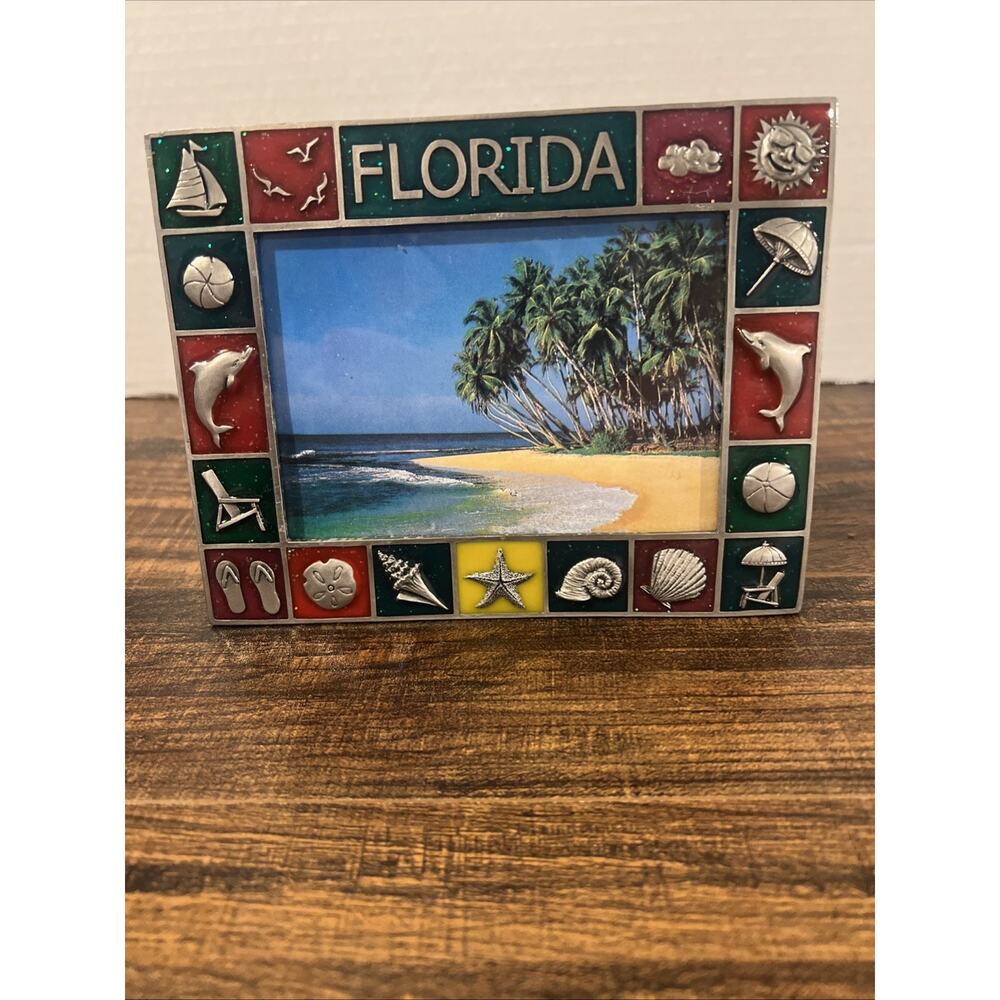 Vintage Metal With Decorative Enamel Florida Picture Frame